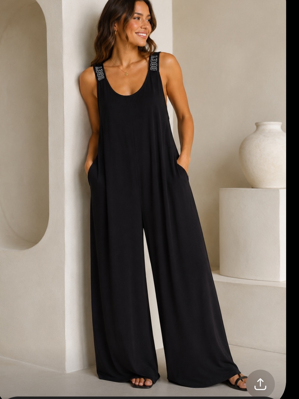 Obey Black Wide-Leg Scoop-Neck Jumpsuit
